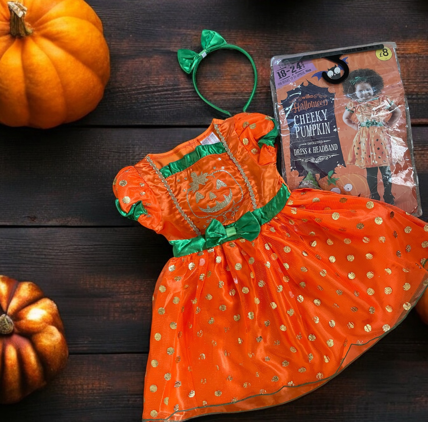 karnevalový kostým šaty + čelenka dýňová víla vel. 18-24 měs.