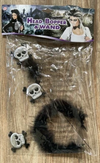 Karnevalový doplněk čelenka + hůlka lebky Halloween