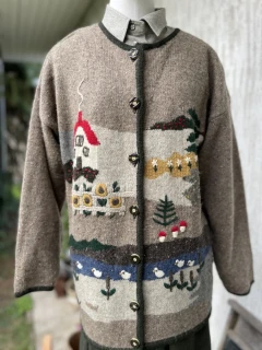 Dámský obrázkový svetr selský, vintage vel. L